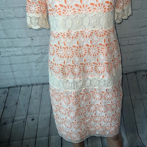 Chris Mclaughlin White & Orange floral short sleeve dress size 6 - Picture 3 of 11